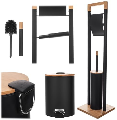 KADAX Porta carta igienica con scopino integrato e secchio per cosmetici, porta carta igienica in piedi con scopino, porta carta igienica (nero)