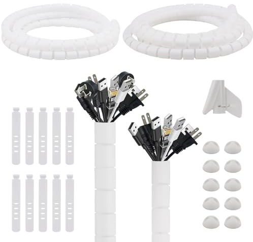 AWBEOT 2 x 3 M Kabelschlauch, Spiral Kabelschlauch, Durchmesser 22mm / 28mm, Flexibel Kabelkanal, Spiralschlauch Cable Organizer mit 10*Kabelbinder, 10*Desktop-Drahtschnapper, Weiß