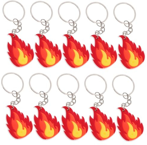 Mikikit Feuerwehr Schlüsselanhänger 10 Stück aus Robustem Material Flammen Design Party Gastgeschenk für Feuerwehrfest Dekorativer Schlüsselhalter für Feuerwehrleute