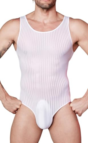 AIEOE Herren Streifen Body Leicht Einteiler Jumpsuit Durchsichtig Kompression Singlet Sexy Sport Unterhemd Leotard Übergröße