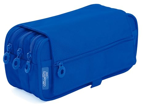 office box Estuche Triple el Orginal- Porta Lápices de 3 Apartados con Cremallera, Múltiples Bolsillos, Horario e identificador y Tira para Llevar en tu Trolley by Colorline (Azul Oscuro)