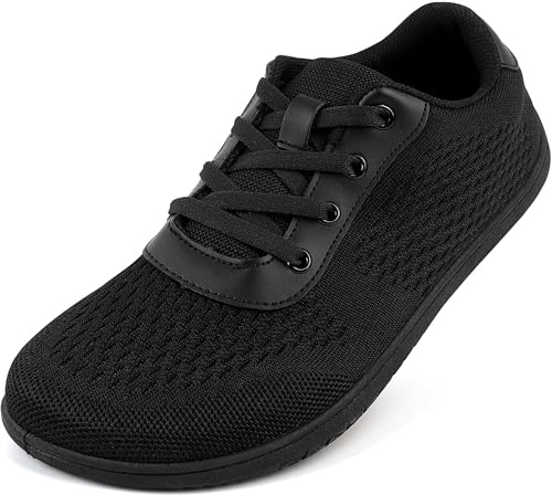 Barfußschuhe Herren Damen Barfuss Sneaker Barfussschuhe Bequem Leicht Laufschuhe Straßenlaufschuhe Fitnessschuhe Traillaufschuhe Zero Drop Barefoot Shoes,Schwarz 44 EU