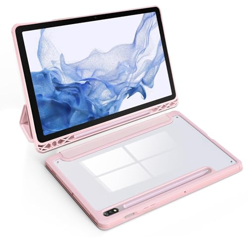 TXWLLIU Funda para Samsung Galaxy Tab S8 11 Pulgadas 2022/Tab S7 11 Pulgadas 2020 con Soporte para S Pen, Panel Trasero Transparente de Policarbonato Rígido, Funda Protectora Triple, Rosa