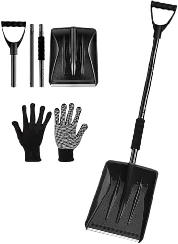 Pala da neve per auto, pala da neve, con manico ergonomico, grande pala da neve, design rimovibile 4 in 1, pala da neve portatile per giardino, auto