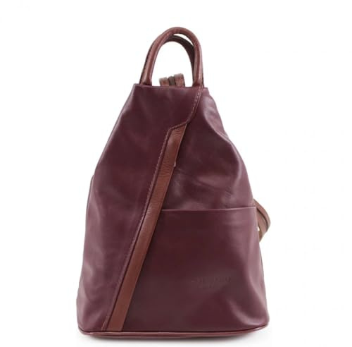 Vera Pelle Sac à dos en cuir souple pour femme Sac à dos Gym School VPR244, Bordeaux/marron, M