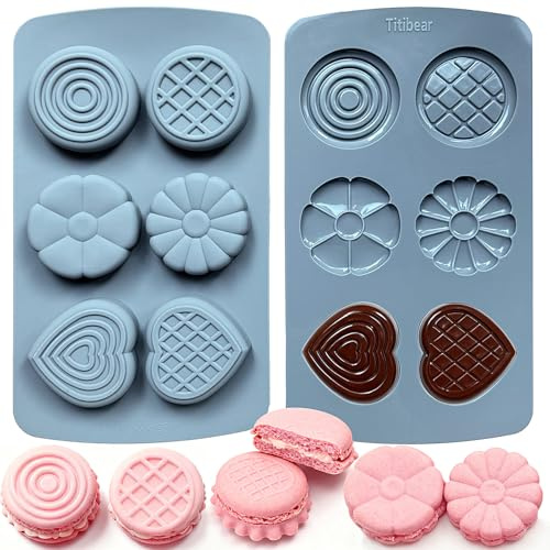2 Pack Silicone Muffin Pan,Round &Heart Shape Cupcake Pans for Baking 6 Cavites Flower Macaron Waffle Silicone Baking Mold for Chocolate Candy Jello Desserts Making