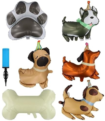 Folienballon Tiere, Hund Luftballons Geburtstag Deko, Babyshower Tierballons, Kindergeburtstag Party Dekoration für Mädchen und Jungen, Hunde Thema Party Zubehör mit Aufblaspumpe, 1 Satz