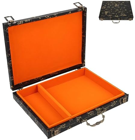 BESPORTBLE Mahjong Storage Box Chinese Mahjong Organizer Case with Handle Traditional Tiles Carrying Case Large Capacity Game Box Embossed Decorative Storage Display for Home and Travel