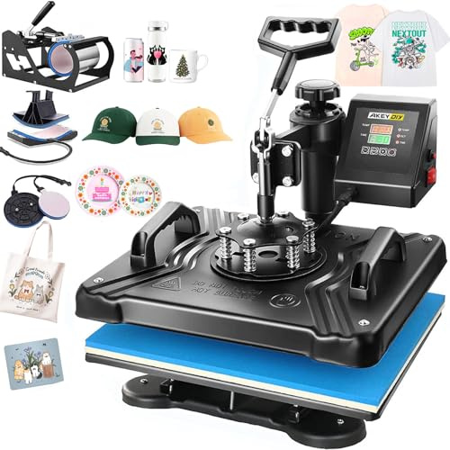 Transferpresse 5-in-1 Wärmepresse, 38x30cm Mehrzweck-heizpresse heat press mit 360°Schwenkbar,Tassenpresse um Tassen, Hut, Kappen und T-Shirt-Druckmaschine (5-in-1 Schwarz)