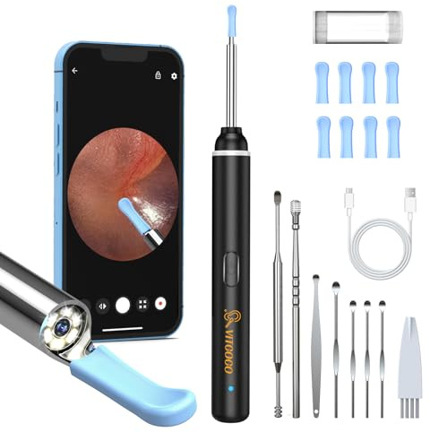 Ohrenschmalz Entferner Otoskop, VITCOCO 5MP HD Ohrenreiniger, Ohrreiniger Mit 3,0-Mm-Linse & Wifi, IP67 Wasserdicht Ohr Reinigung, Für iPhone, iPad Und Android-Smartphones (Schwarz)