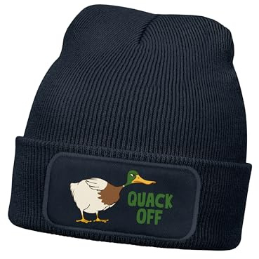 MoonWorks® Wintermütze Mädchen Enten Design Patch Aufdruck Quack Off Print Strickmütze Kinder Beanie