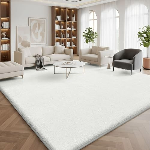 Homaxy Modern matta, vardagsrum, 240 x 340 cm, rund, mysig, mjuk, tvättbar, mattor, halkfri baksida, kort lugg, extra stor matta för hall, barnrum, sovrum, gräddvit