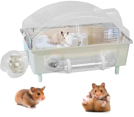 Hamsterbur – genomskinlig miljö för små djur | husdjurshus inhägnad för Gerbil, dvärghamster, igelkott, chinchilla, marsvin, iller, kanin, små gnagare, burtillbehör, inomhushusdjur