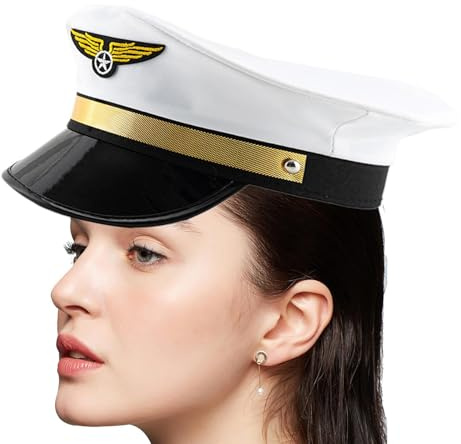 Gorro de capitán de piloto – 55 – 60 cm, gorro de cosplay profesional, gorro de comandante de avión | Accesorios de Halloween de estilo marino, protección solar, tela de poliéster, accesorio de