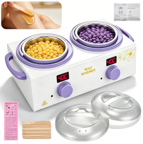 Dual Wax Heater with Independent Temperature Control & Digital Display, 220W Professional Wax Machine for Hair Removal, 2x500ml Removable Aluminum Pots, Safety Handle, Ideal for Salon Spa Home Use