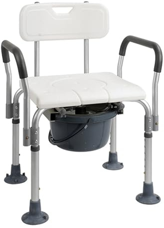 Bedside Commode Chair 4-in-1, Height Adjustable Shower Chair with Armrests, Removable Commode Bucket Heavy Duty Aluminum Frame Portable Toilet Seat for Elderly Seniors Disabled Adults