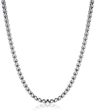 Monily 2-7 mm 16-36 In Square Rolo Stainless Steel Chain Necklace Round Box Necklace Men Women Jewellery