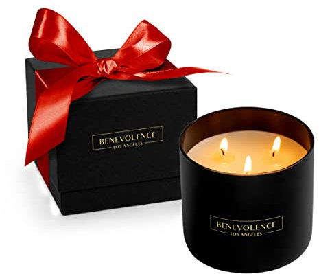 Benevolence LA 3 Wick Candle, Rose & Sandalwood Large Scented Candle | Soy Candles | Gifts for Women and Men | Home Fragrance | Aromatherapy | Bathroom Freshener 14.5 Oz, 45 Hour Burn