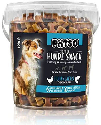 Pätso Hundeleckerli & Trainings- Hunde Snack Getreidefrei/Hunde Leckerlis (Lachs und Huhn (Soft Bone), 500 g)