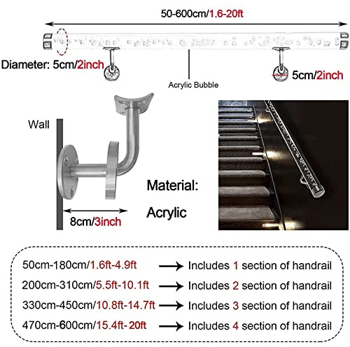 Acrylic Handrail for Indoor Stairs, Lucite Transparent Stair Handrail Banisters, Wall Mount Grab Bar Indoor Hallway Loft Barrier-Free Railing Clear with Brackets Easy to Install ( Color : Silver brack