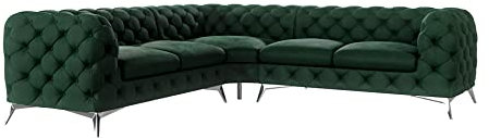 S-Style Möbel Maria Ecksofa 5 Sitzer Chesterfield Eckcouch Sofa Für Wohnzimmer Lounge Couch Mit Verchromten Füßen Möbel Freistehende Polster Sofas Couches Flaschengrün 264 x 264 x 75