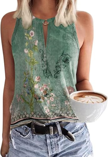 Tanmolo Damen Tank Top Ärmellos Oberteile Sommer Tanktops V-Ausschnitt Blusentop Strand Sexy Vest Top Bluse Grün, M
