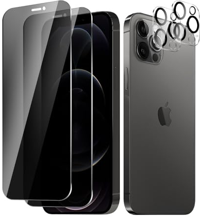 BIESHKJ 2+ 2-pack For iPhone 12 Pro Privacy Screen Protector + Camera Lens Protector, Anti Spy Tempered Glass, Easy to Install, 9H Hardness, Scratch-Resistant, Bubble-Free