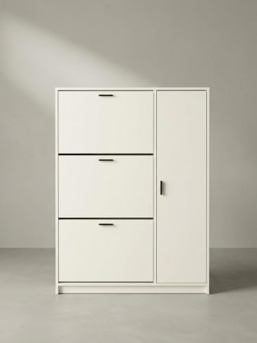 KADIMA DESIGN Schuhschrank Weiß 90x120x24 cm Schuhkipper Geschlossen | Schuhkommode Modern | Flurschrank mit Ablage | Schuhaufbewahrung Flurkommode für Schuhe Hoch
