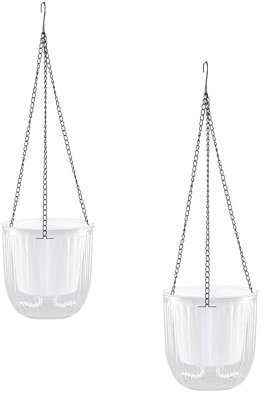 Meicynhoger 2-Stück Blumentopf Hängend Selbstbewässernd, 16.5 cm Vintage Hängetopf mit Haken für Pflanzen,Kräuter,Efeu - Pflanzentopf für Innen/Balkon Durchsichtig