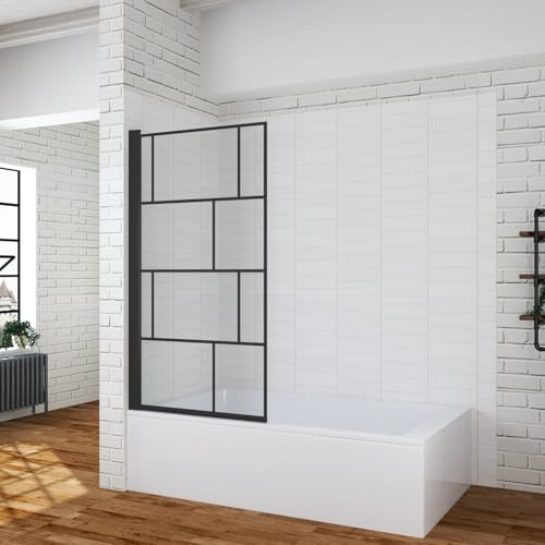 Duschwand für Badewanne ohne bohren zum kleben 80x140 cm einteilig schwarz Duschtrennwand Badewannenaufsatz Dusche Glas Klebemontage schwenkbar 5 mm Sicherheitsglas klar ESG NANO Beschichtung