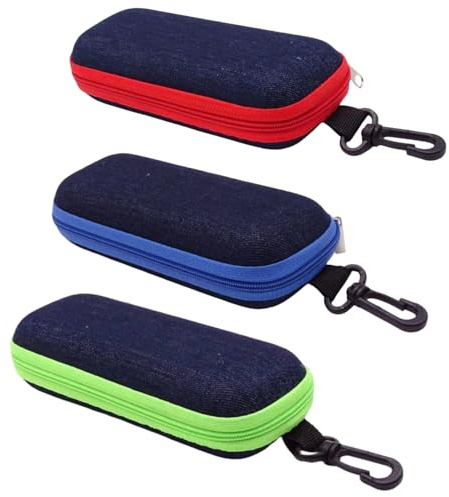 Alfven Custodie Occhiali in Denim, 3 pezzi custodia occhiali da Sole custodia occhiali rigida borsa per occhiali da viaggio con chiusura lampo per la maggior parte dei modelli di occhiali