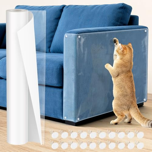 Protezione Divano Graffi Gatto 42cm x 5m, Proteggi Divano Gatti Graffi Antigraffio Gatto Divano Trasparente per Mobili Gatti Mobili Divano Porta
