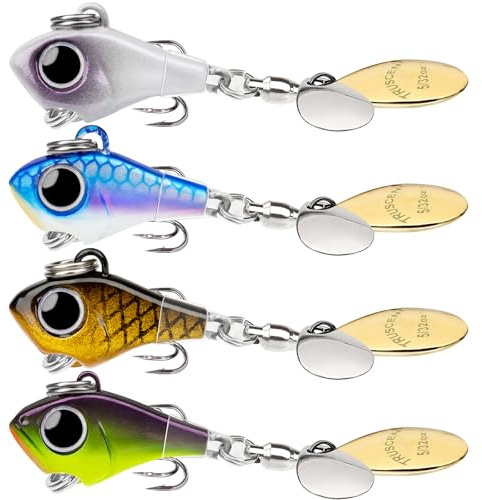 TRUSCEND Señuelos Giratorios para Pesca con Jig o al Agua Viva en Agua Dulce y Salada, Señuelos Rooster Tail para Trucha, Lubina, Lucioperca, Salmón y Lucio, Spinners de Pesca con Doble Cuchilla