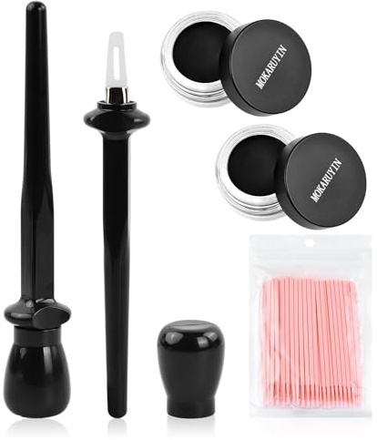 Ziyonix 5-Teiliges Set Eyeliner Schablone Augen Makeup Werkzeug Wiederverwendbarer Silikon Eyeliner Hilfe Schablonen mit 2 Flaschen Schwarzem Eyeliners und 50 Wattestäbchen für Frauen und Mädchen