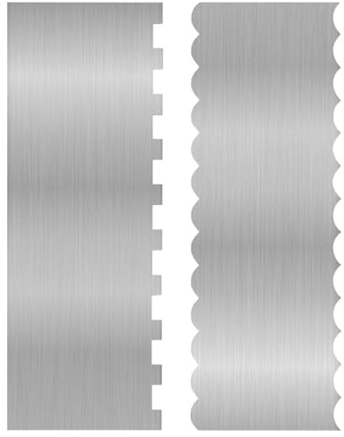 FrostyFlair Cake Scraper, 2 Piece Stainless Steel Spatula & Cake Lifter, Kitchen Scraper for Frosting & Icing, Angled Palette & Dough Card, Baking Accessories for Cake Decorating