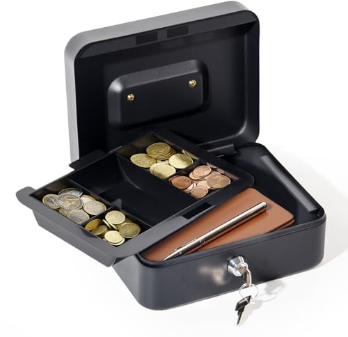 GREELUE Geldkassette (20 * 16 * 8.5 CM) Abschließbar mit Schloss, Feuerfeste Geldbox, Wasserabweisend Geldkassette Klein mit Münzzählbrett, Cash Box, Spardose
