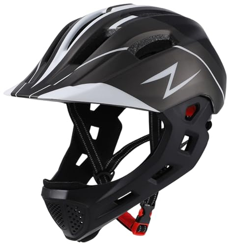 Casque intégral pour Enfants, Casque intégral pour Enfants, vélo résistant aux Chocs avec feu arrière, équipement de Protection Respirant avec mentonnière Amovible pour Patins à roulettes, Skate
