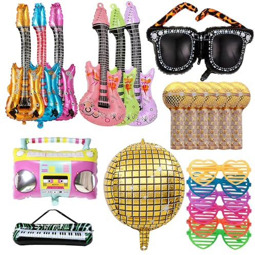22Pcs Inflatable Instruments Party Props, Inflatable Rock Star Guitars