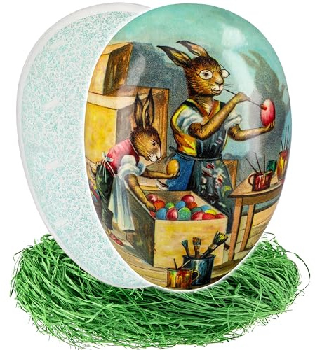 alles-meine.de GmbH XXL - Ostergras & Füll - Pappei 36 cm - Hasenschule - Malschule für kleine Hasen - Osterei/Ei zum Befüllen - Deko Pappe Papp Pappeier - Dekoei Pappostereier..