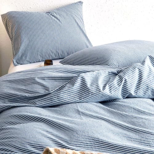 Wake In Cloud Striped Cotton Duvet Cover Set, Denim Blue, King