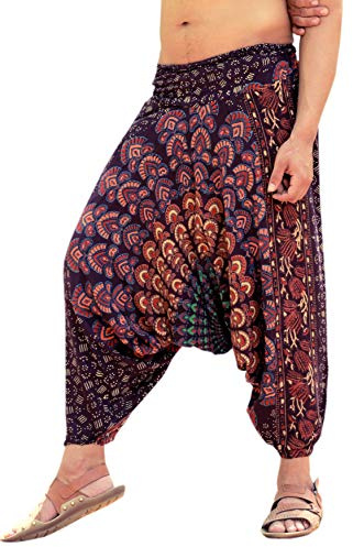 SARJANA HANDICRAFTS Mens Womens Rayon Mandala Pockets Harem Pants Yoga Drop Crotch Trouser (Brown)