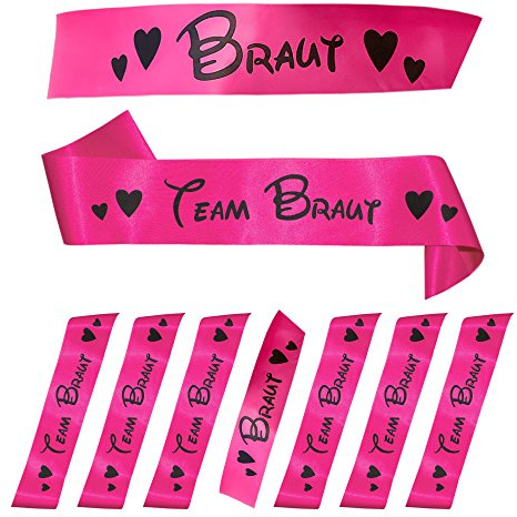 Oblique Unique® 1x Braut + 6X Team Braut Schärpe Set Junggesellinnenabschied JGA Hochzeit in Pink