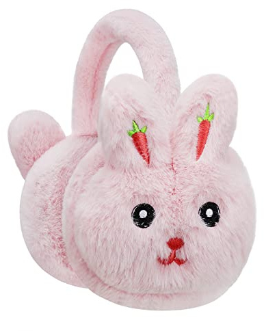 IPENNY Girls Pink Fur Earmuffs Xmas Gift Cute Bunny Design Winter Thermal Ear Warmers Headband Cold Weather Earplugs Comfortable Fashion Cartoon Ear Muffs Protector