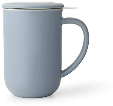 Viva Scandinavia Porzellan Tee Tasse mit Teesieb für lossen Tee, becher mit deckel, Kaffee-Becher mit Henkel, tee sieb edelstahl, 0,55 Liter, Hazy Blue