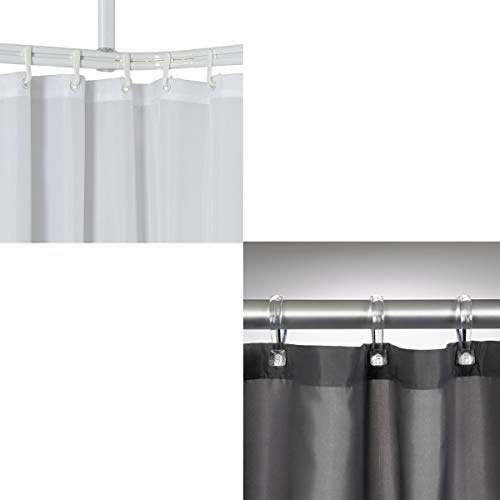 Sealskin Komplett Set Easy Roll Duschvorhangstange, Farbe: Chrom-matt, Duschvorhanghalterung zur individuellen Montage auf Maß, Aluminium + Textil Duschvorhang Madeira, Farbe: Grau