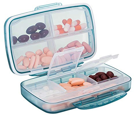 Pillendose mit 8 Fachern, kleine Pillendose für Outdoor-Reisen Medikamentenbox,feuchtigkeitsbestandiges Design (Blau)