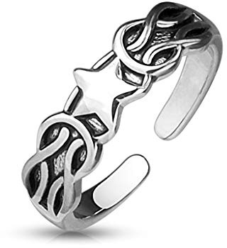 Paula & Fritz® Ring Damen Verstellbar Stern Silber 316L Chirurgenstahl Zehenring Mittelring Partnerring Freundschaftsring Offen Einstellbarer-Ring