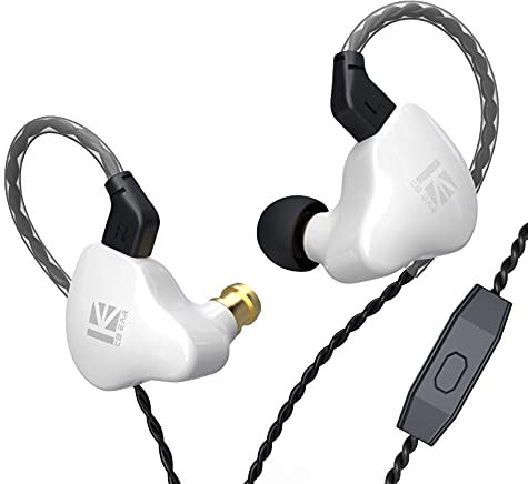 Yinyoo KBEAR KS1 in Ear Monitor, Auricolari Stereo cablati Dual Magnectic Circuit Dynamic, HiFi in Ear Auricolari con Cancellazione del Rumore, Cavo Staccabile(Bianco, con Mic)