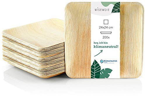 Wiseware Palmblatt Teller - 200 Stück Einwegteller quadratisch 24 x 24 cm - biologisch abbaubares Palmblattgeschirr - kompostierbares Partygeschirr - Bio Einweggeschirr (200, 24 x 24 cm)