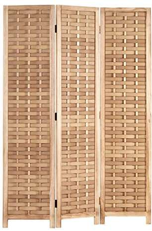 Homestyle4u 2020, Paravent Raumteiler Holz Natur Braun 3 teilig Rattan Trennwand Sichtschutz